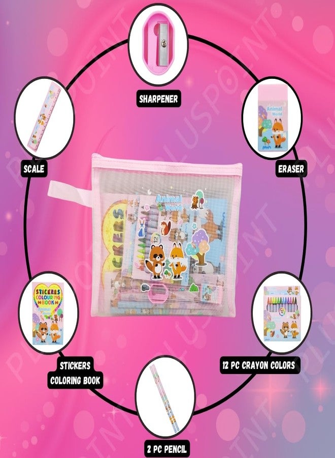 بلس بوينت مجموعة هدايا قرطاسية عالم الحيوانات من بلس بوينت للأطفال - عبوة من 8 قطع، أدوات مكتبية للأطفال، هدية مفيدة، مجموعة قرطاسية كرتونية، هدية عيد ميلاد، مستلزمات مدرسية للأولاد والبنات، متعددة الألوان - Image 2